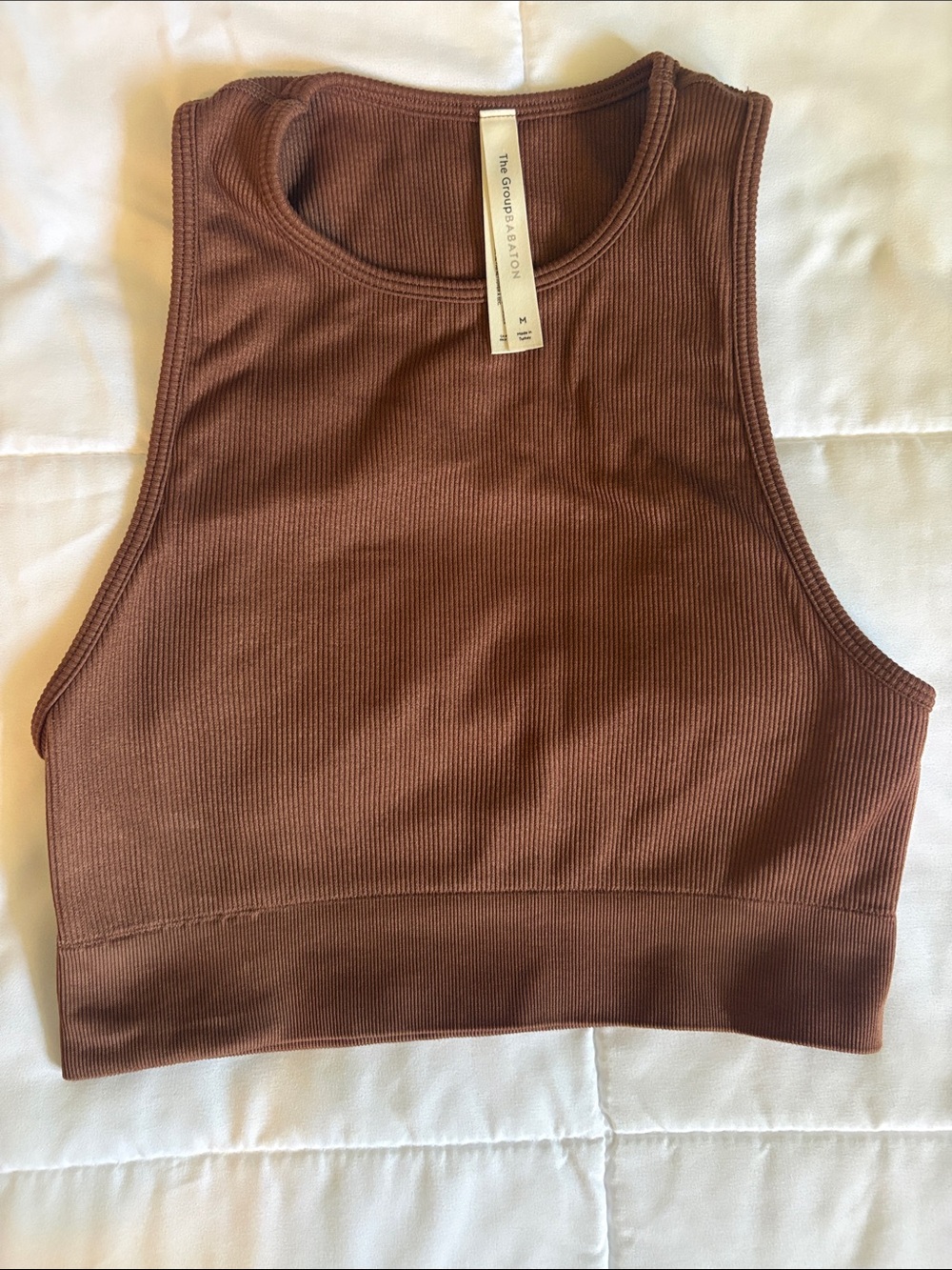 Babaton Chocolate Brown Ribbed Crop Tank